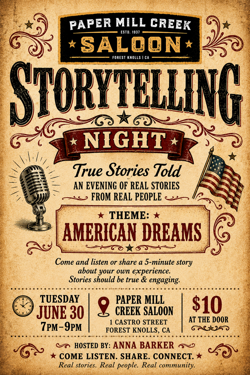 Storytelling Night at the Paper Mill Creek Saloon