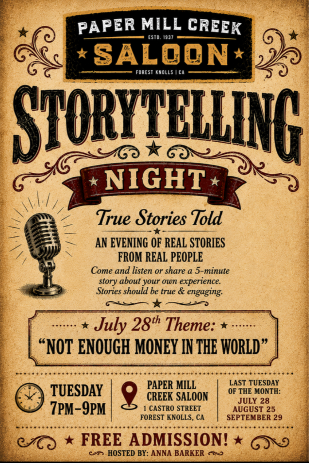 Storytelling Night at the Paper Mill Creek Saloon